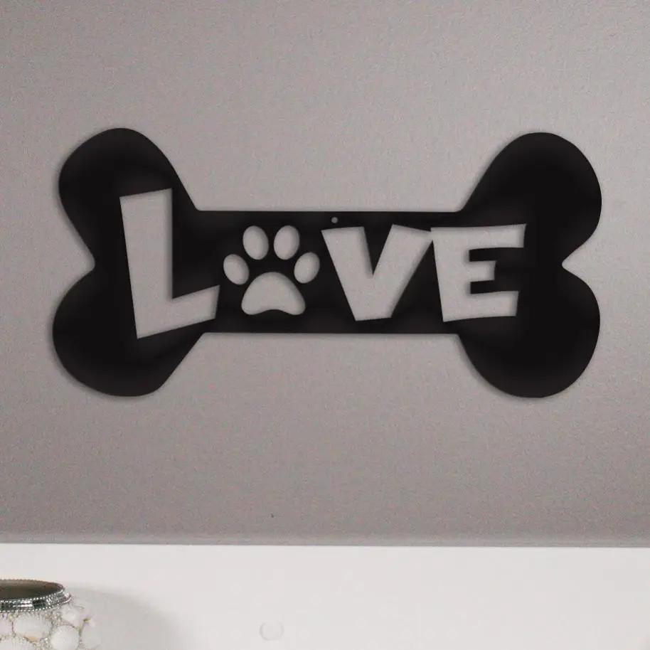 Puppy Love Metal Wall Art, black bone-shaped decor with paw print in the LOVE letters on Tampa Home & Garden Store