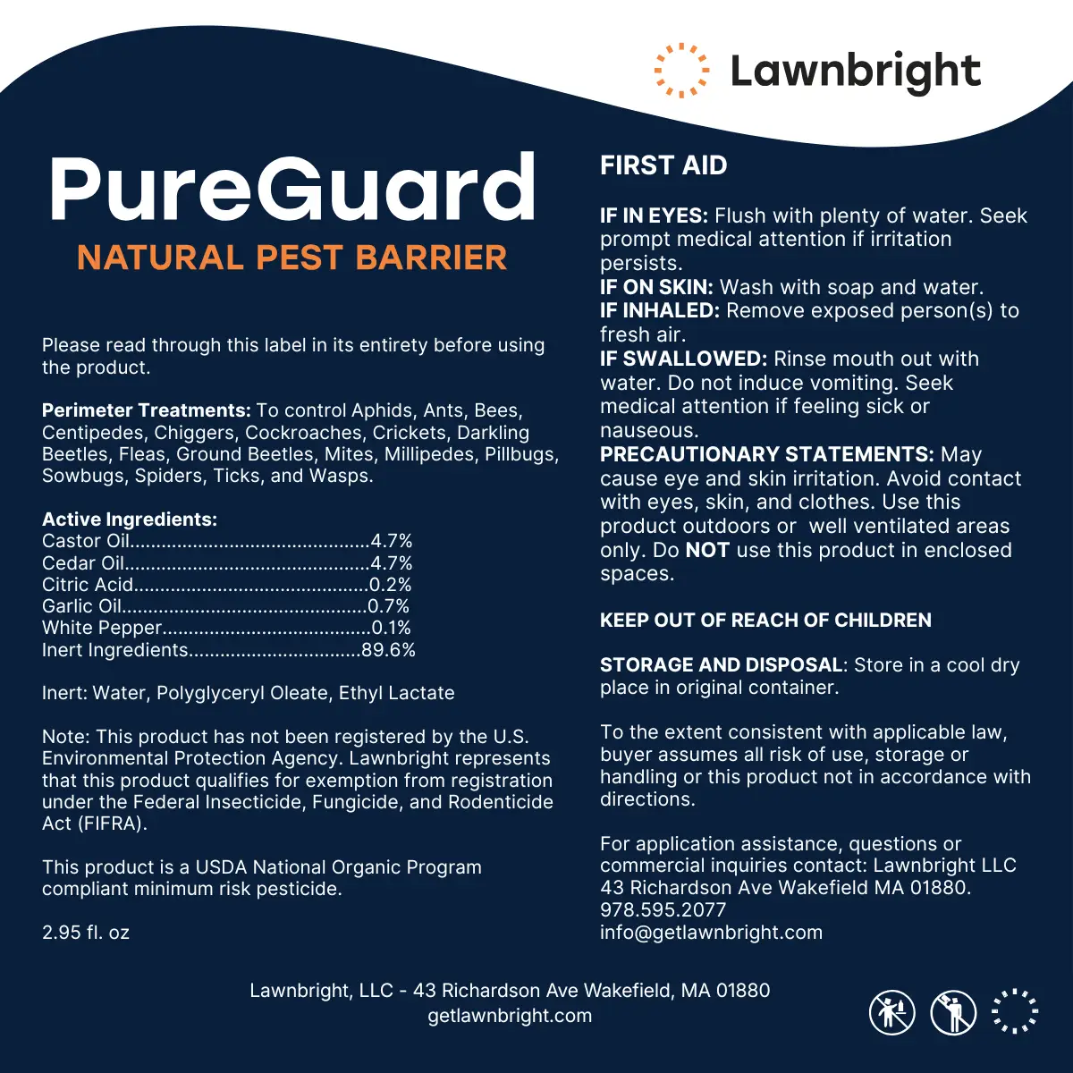 PureGuard Pest Barrier label by Lawnbright for ants and spiders; orange accents on Tampa Home & Garden Store