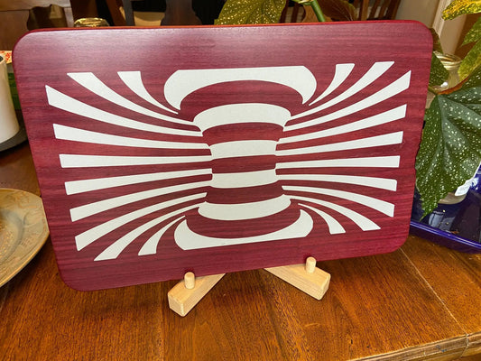 Purple Heart charcuterie board with worm hole inlay, wood serving tray on Tampa Home & Garden Store