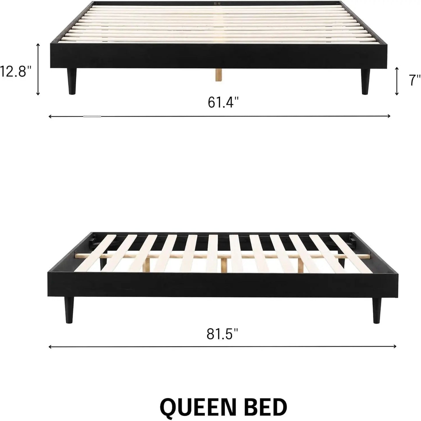Queen size Mid-Century Modern Platform Bed Frame in Black Wood Finish - Tampa Home & Garden Store