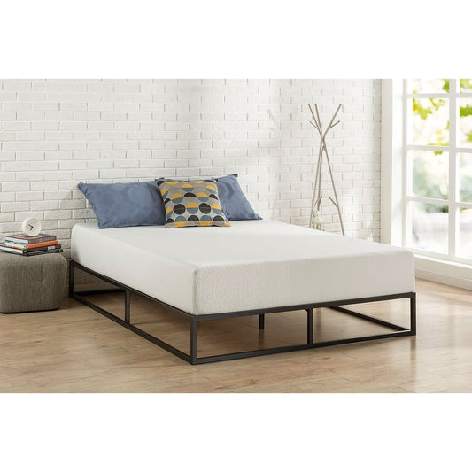 Queen size Modern 10-inch Low Profile Metal Platform Bed Frame with Wood Slats - Tampa Home & Garden Store