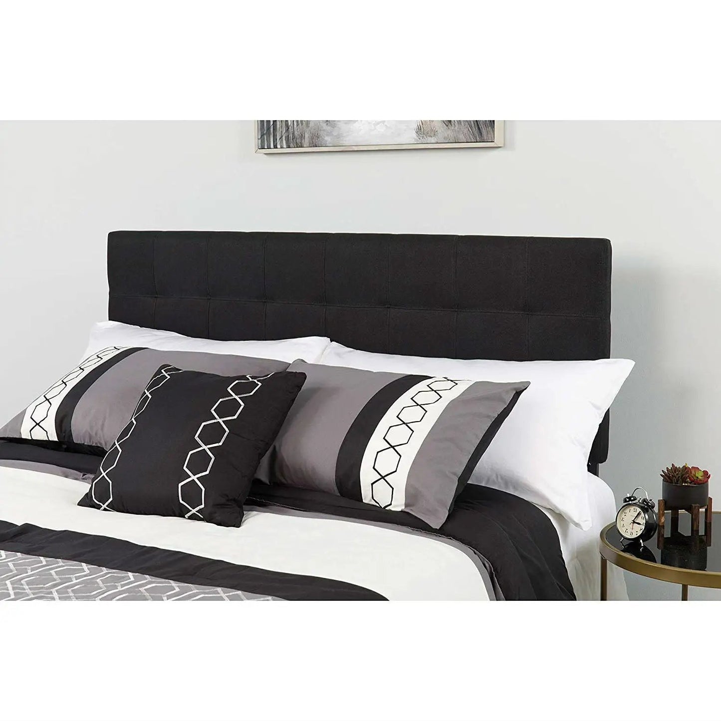 Queen size Modern Black Fabric Upholstered Panel Headboard - Tampa Home & Garden Store