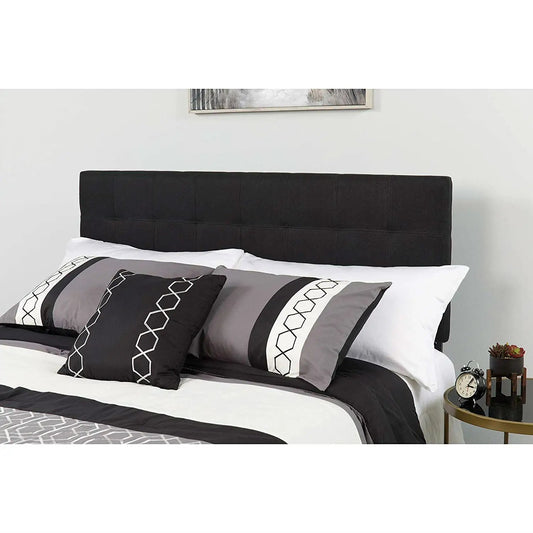 Queen Size Modern Black Fabric Panel Headboard with stitched upholstery for a bed on Tampa Home & Garden Store