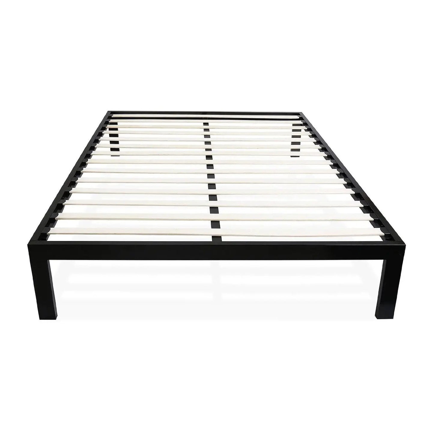 Queen size Modern Black Metal Platform Bed Frame with Wood Slats - Tampa Home & Garden Store