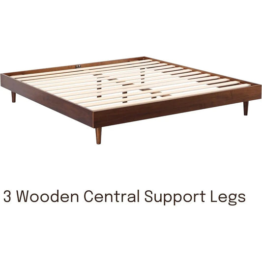 Queen Platform Bed Frame in dark brown wood finish with slats and three central legs on Tampa Home & Garden Store