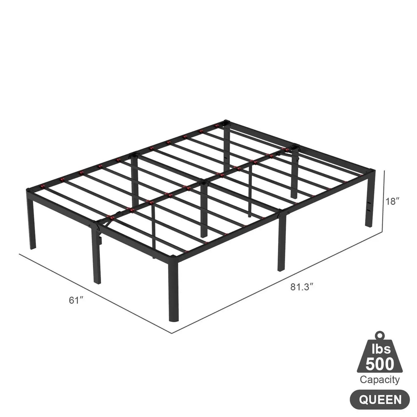 Queen 18-inch Rounded Edge Corners Metal Bed Frame with Under-bed Storage Space - Tampa Home & Garden Store