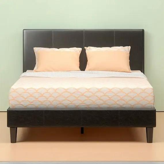 Queen Espresso Faux Leather Platform Bed Frame with Headboard - Tampa Home & Garden Store