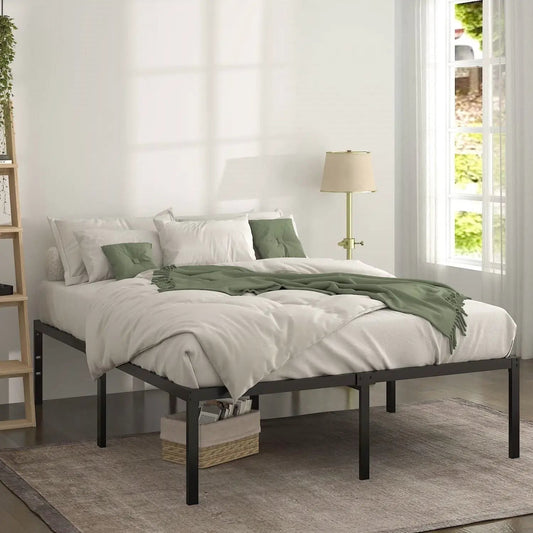 Queen 18-inch metal platform bed frame with under-bed storage, black finish on Tampa Home & Garden Store
