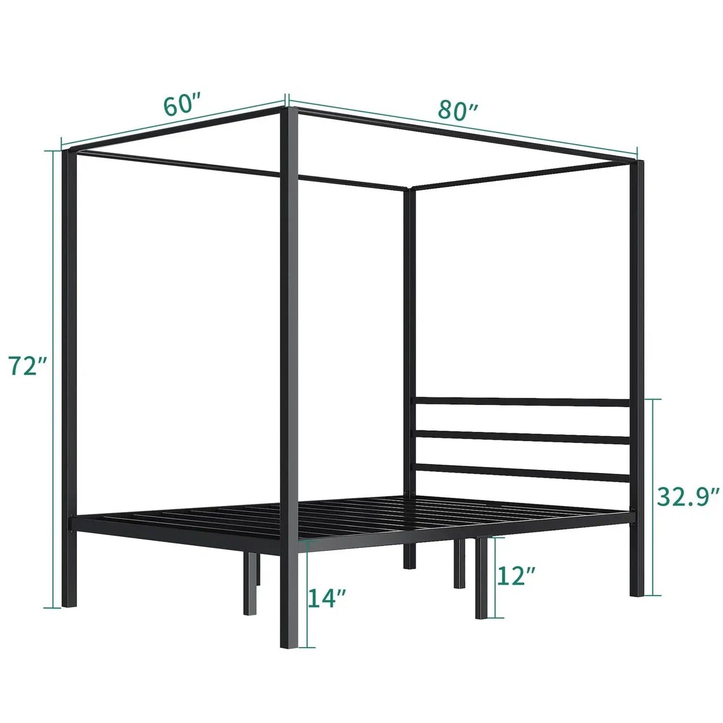 Queen size Modern Four Poster Metal Canopy Bed in Black Finish - Tampa Home & Garden Store
