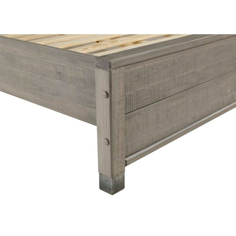 Base de cama tipo plataforma Queen de madera maciza con cabecero en acabado de madera gris