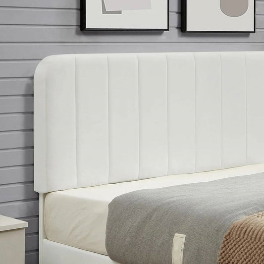 Queen size White Upholstered Platform Bed Frame with Headboard - Tampa Home & Garden Store