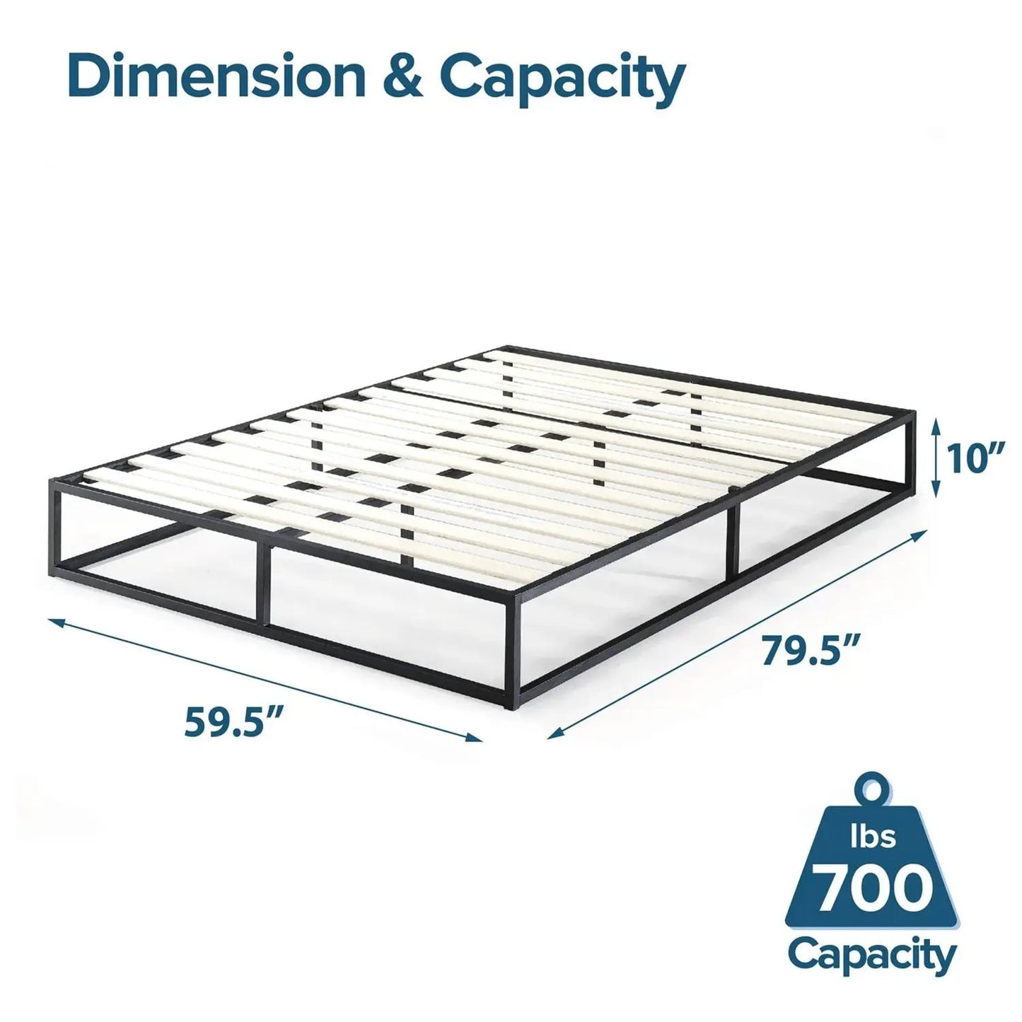 Queen size 10-inch Low Profile Modern Metal Wood Slat Platform Bed Frame - Tampa Home & Garden Store