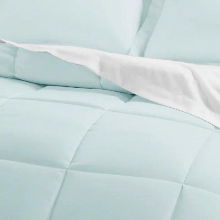 Queen Microfiber Bed-in-a-Bag Aqua Blue quilted comforter set with white reverse on Tampa Home & Garden Store