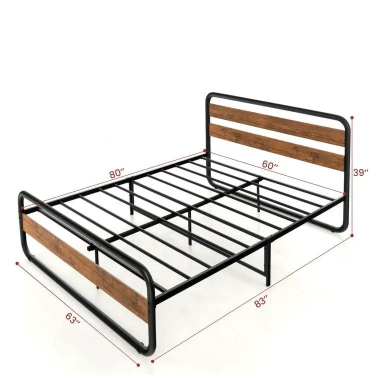 Queen Industrial Wood and Metal Tube Platform Bed with Headboard and Footboard - Tampa Home & Garden Store