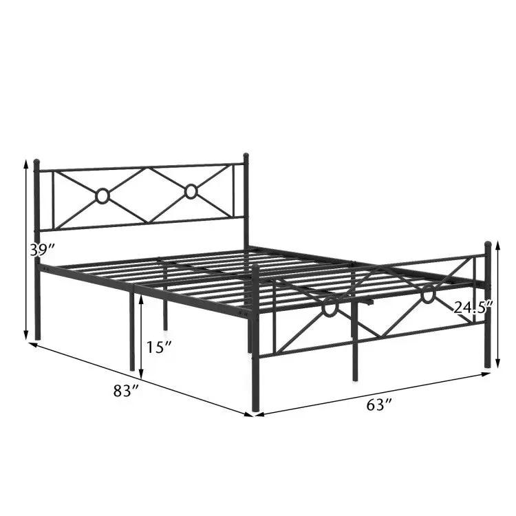 Queen Size Modern Black Metal Headboard & Footboard Platform Bed Frame - Tampa Home & Garden Store