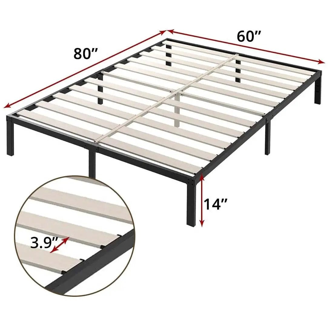 Queen heavy-duty black metal platform bed frame with wood slats, 80x60 in, 3,500 lb capacity on Tampa Home & Garden Store