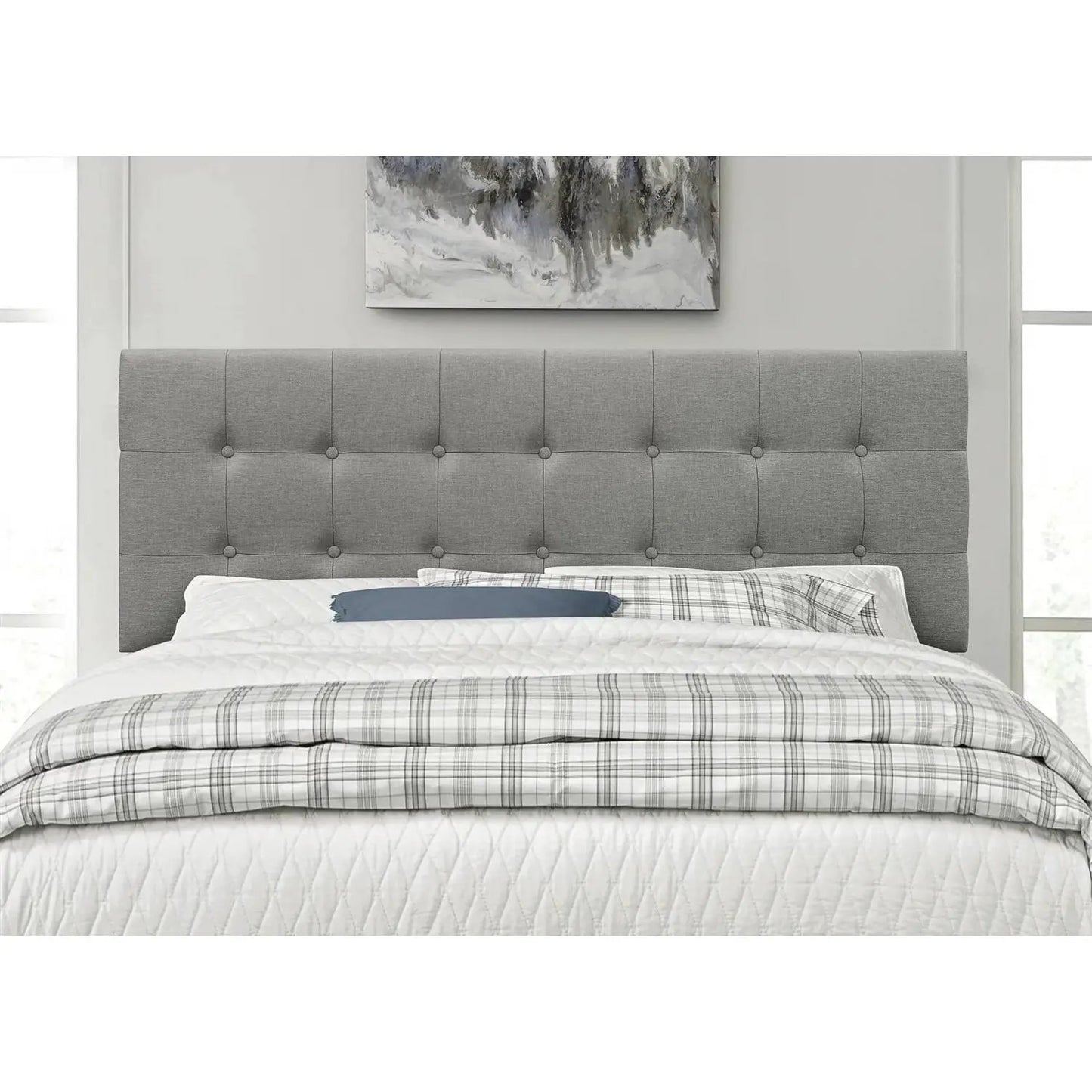 Queen Modern Classic Style Button-Tufted Headboard in Grey Upholstered Fabric - Tampa Home & Garden Store