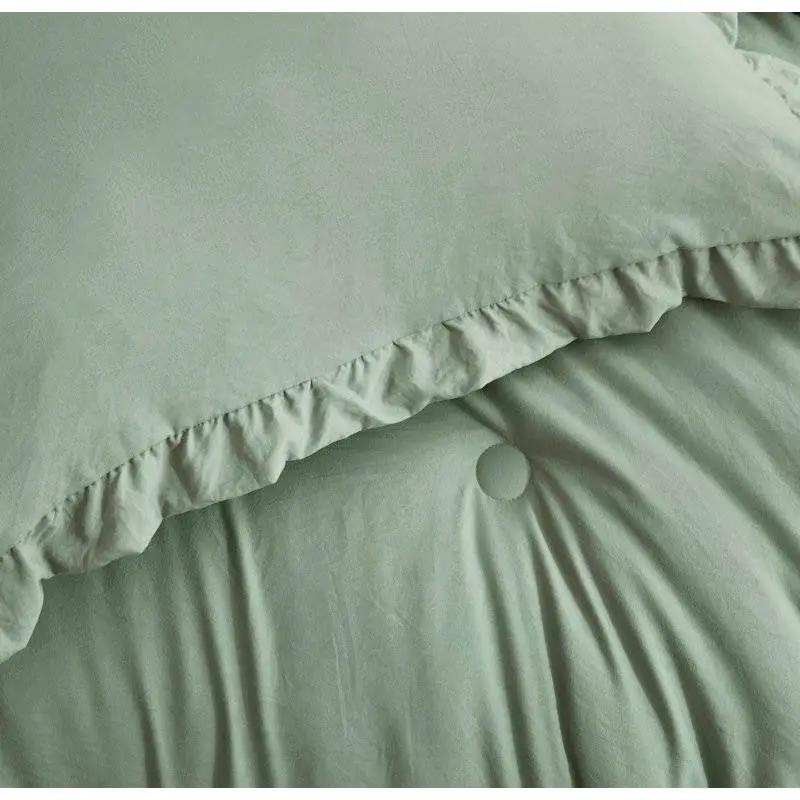Oversized Queen Sage Microfiber 3-Piece Comforter Set with Ruffled Edge Trim - Tampa Home & Garden Store