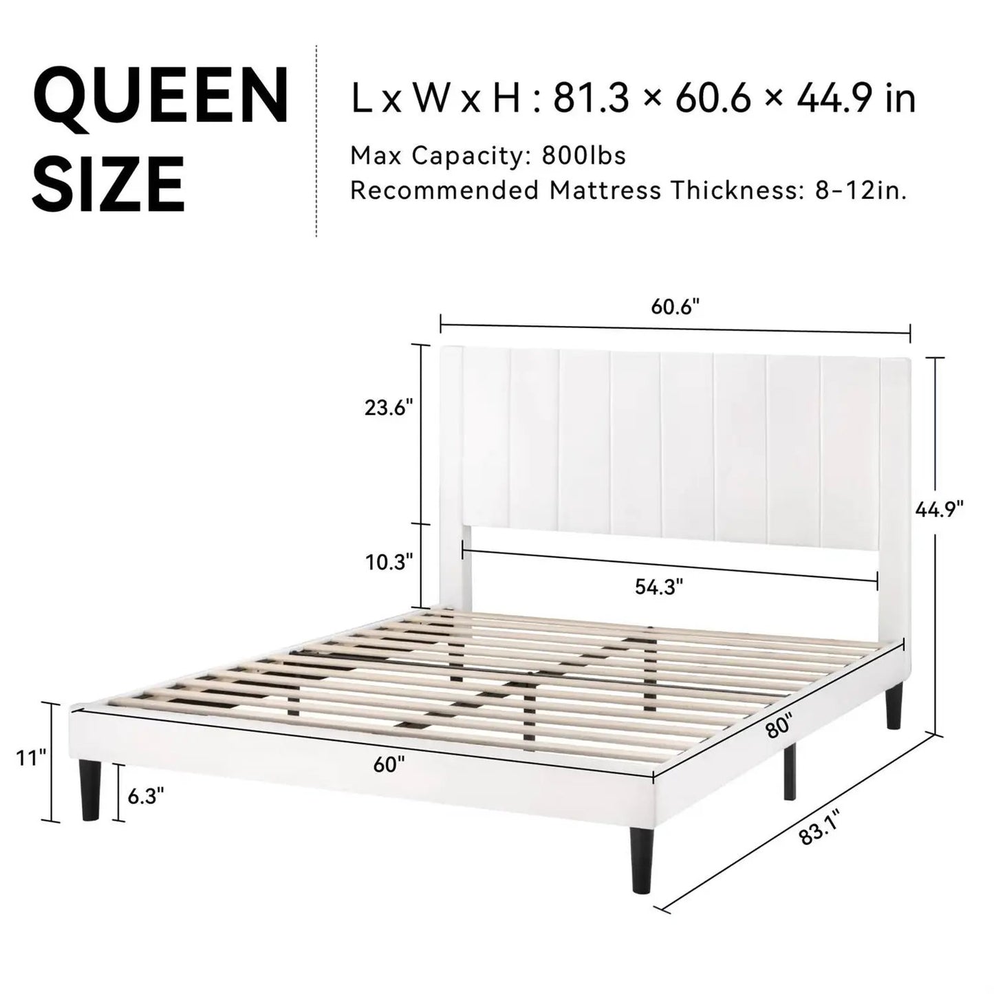 Queen White Velvet Platform Bed with Headboard upholstered platform frame HomePacific on Tampa Home & Garden Store