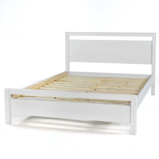 Queen Size Farmhouse Rustic White Platform Bed frame with slatted foundation by HomePacific on Tampa Home & Garden Store