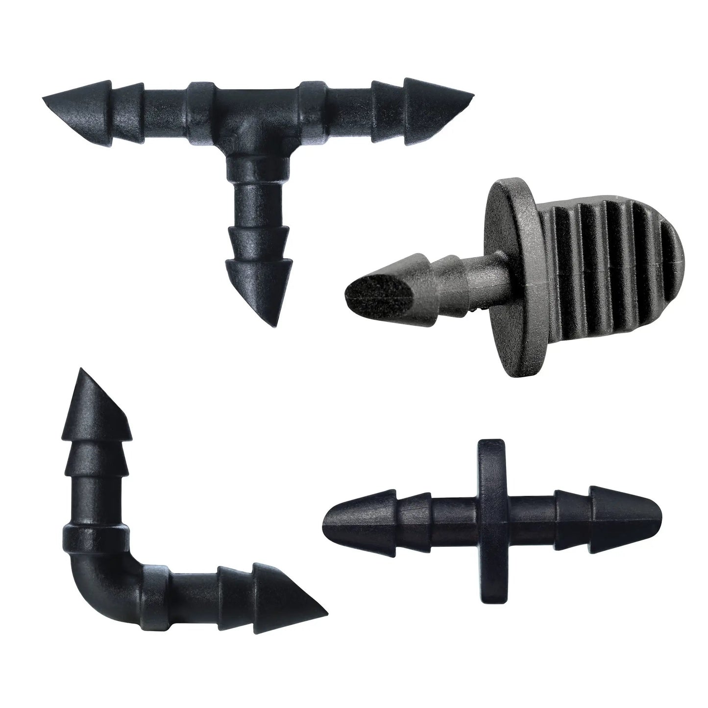Orbit 30-piece barb drip fittings assortment in black plastic for drip irrigation on Tampa Home & Garden Store