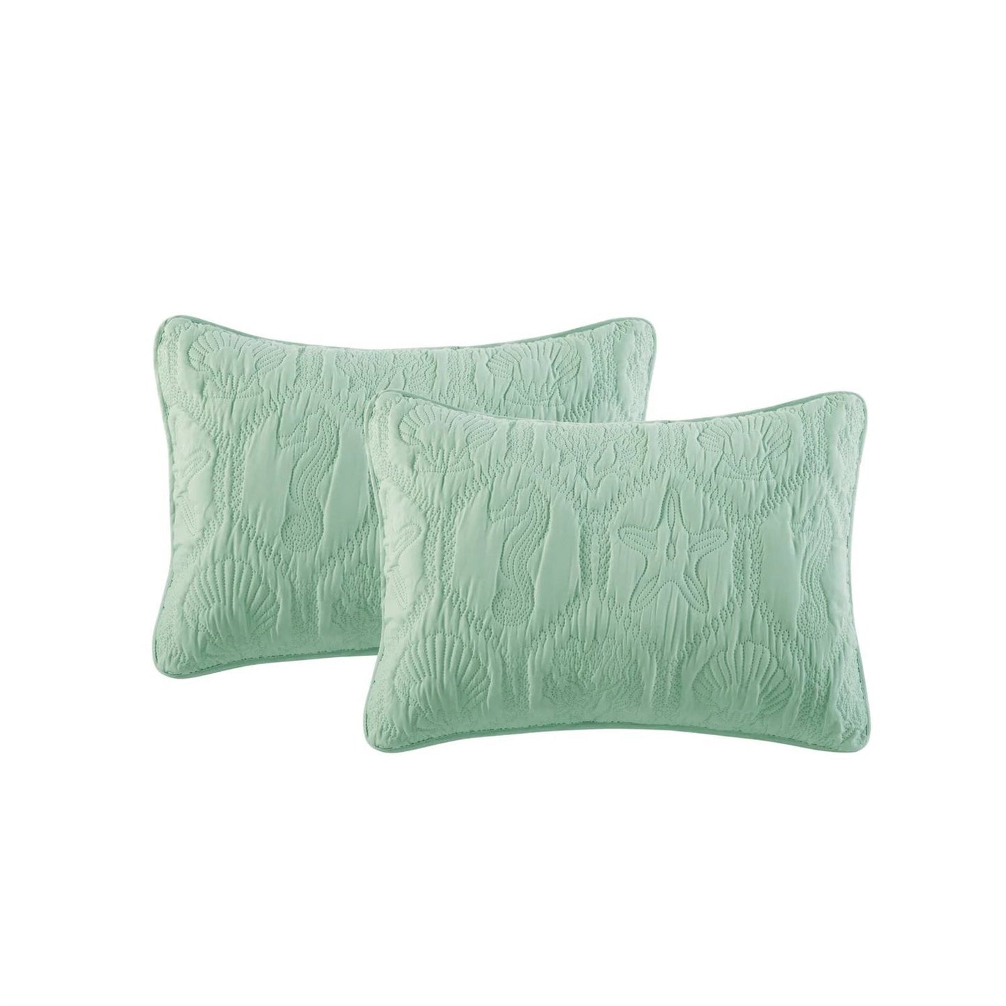 Queen Coastal Beach Starfish Seashell Seahorse Light Green Teal Quilt Set - Tampa Home & Garden Store