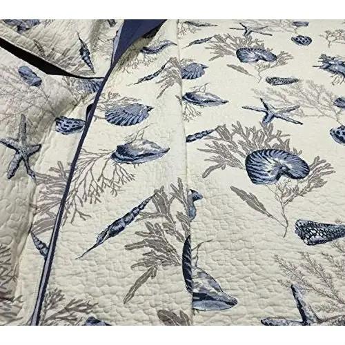 Coastal Queen Quilt Set Sea Shells blue on beige quilt; 2 shams on Tampa Home & Garden Store