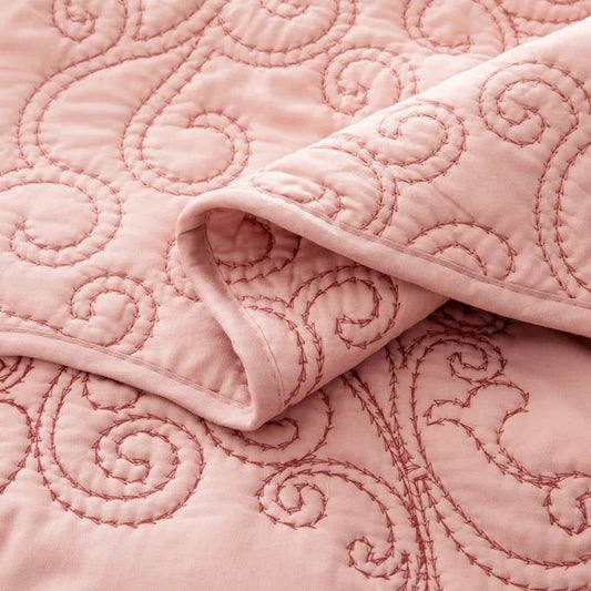 Queen size Dusty Pink Damask Embroidered 4 Piece Oversized Bedspread Set - Tampa Home & Garden Store