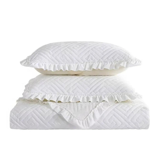 Queen Ivory Velvet Quilt Set with two shams, quilted chevron, reversible, HomePacific on Tampa Home & Garden Store