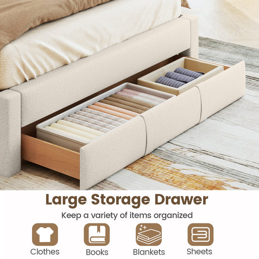 Queen Size Bed Frame with Storage Drawer and Vertical Channel Headboard - Tampa Home & Garden Store