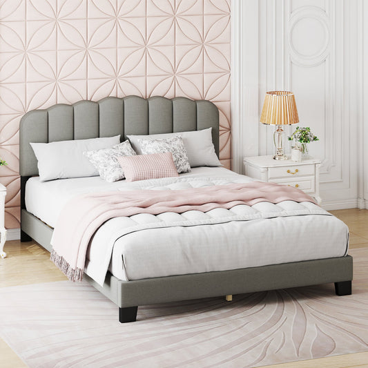 Queen Size Bed Frame with Adjustable Scalloped Tufted Headboard-Queen Size - Tampa Home & Garden Store