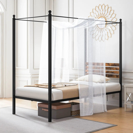 Queen Size Canopy Bed Frame with Under Bed Storage-Twin Size - Tampa Home & Garden Store