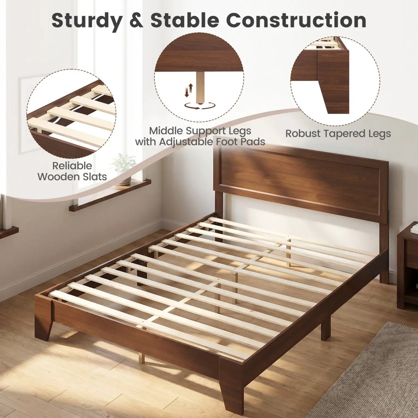 Queen Platform Bed Frame with Headboard White