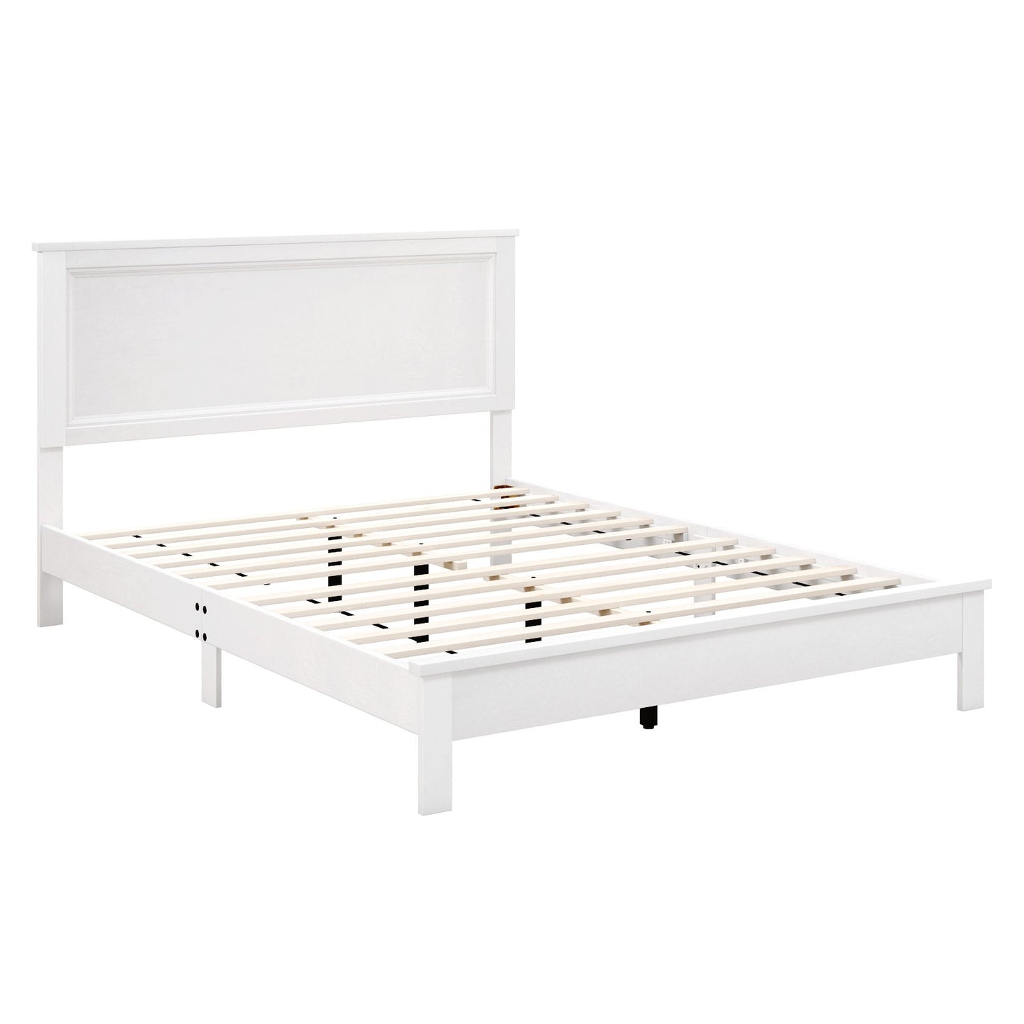 Base de Cama Queen con Plataforma y Somier de Lamas, Cabecero Alto y Patas de Madera de Caucho-Nogal
