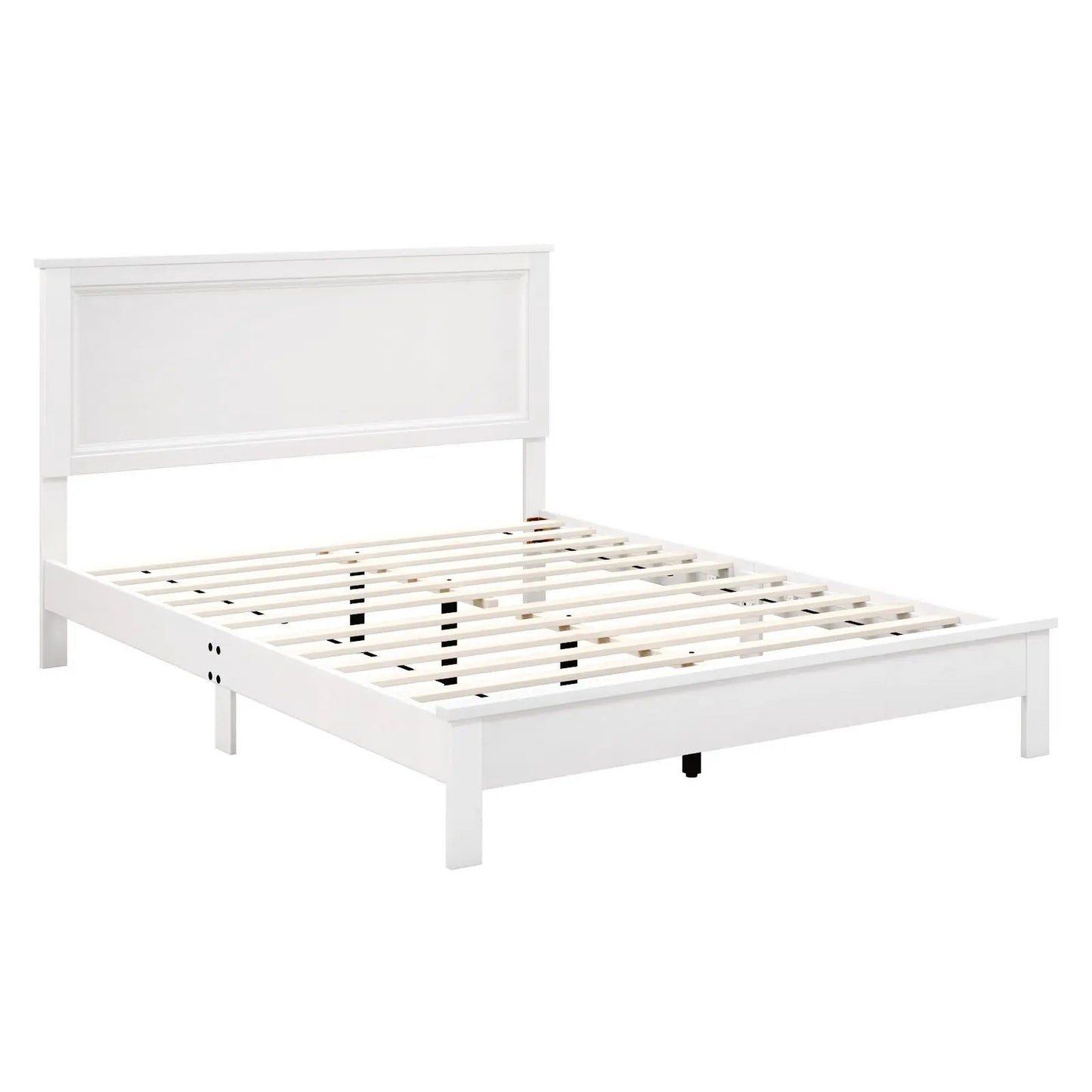 Queen Size Bed Frame Platform Slat High Headboard Bedroom with Rubber Wood Leg-Walnut - Tampa Home & Garden Store