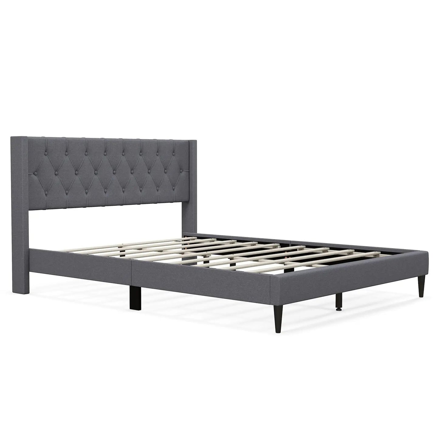 Queen Size Upholstered Platform Bed with Button Tufted Wingback Headboard-Blue - Tampa Home & Garden Store