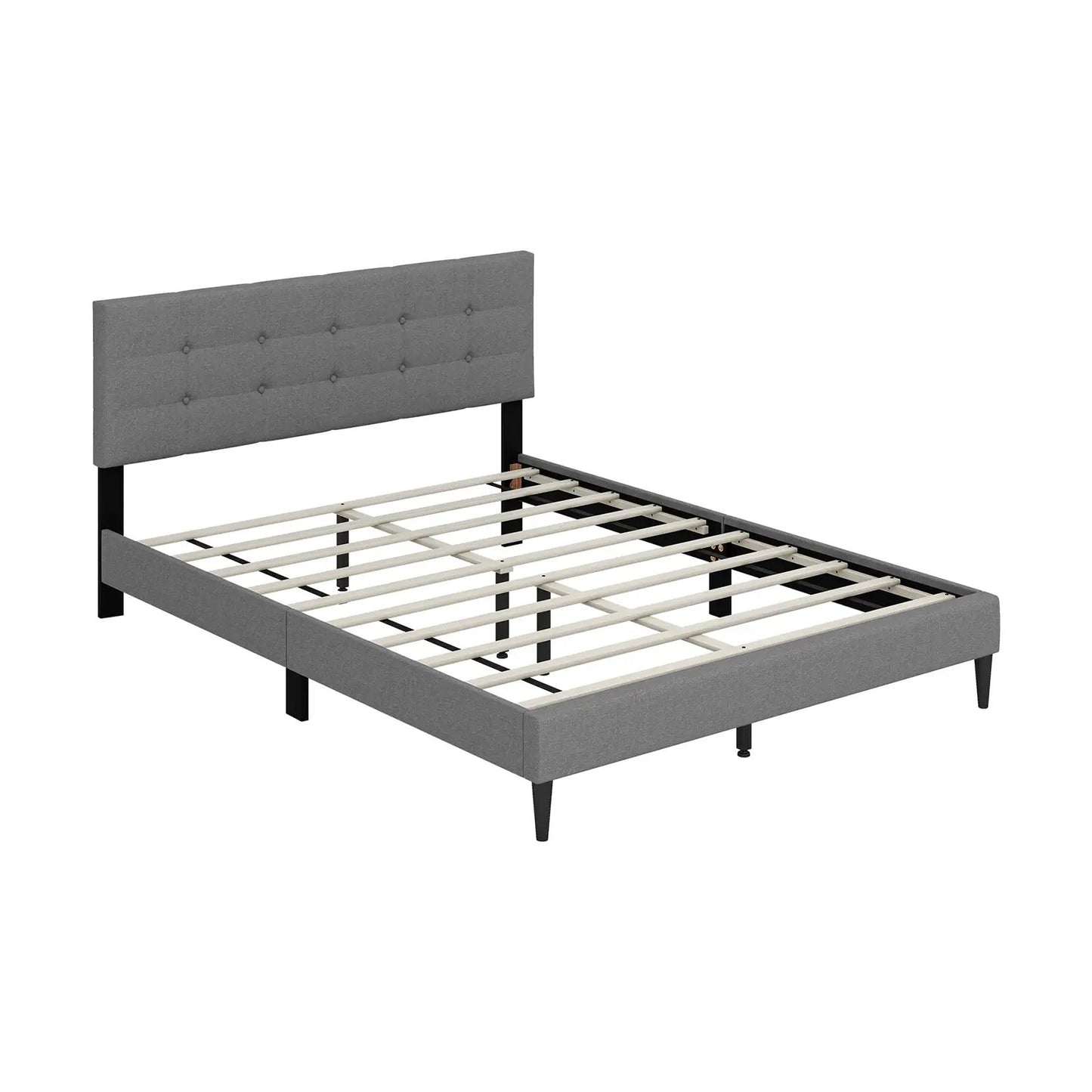 Queen Size Upholstered Platform Bed gray tufted headboard with black legs on Tampa Home & Garden Store