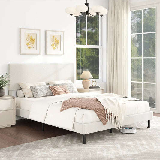 Beige velvet platform bed frame with chevron headboard, DirectDeals on Tampa Home & Garden Store