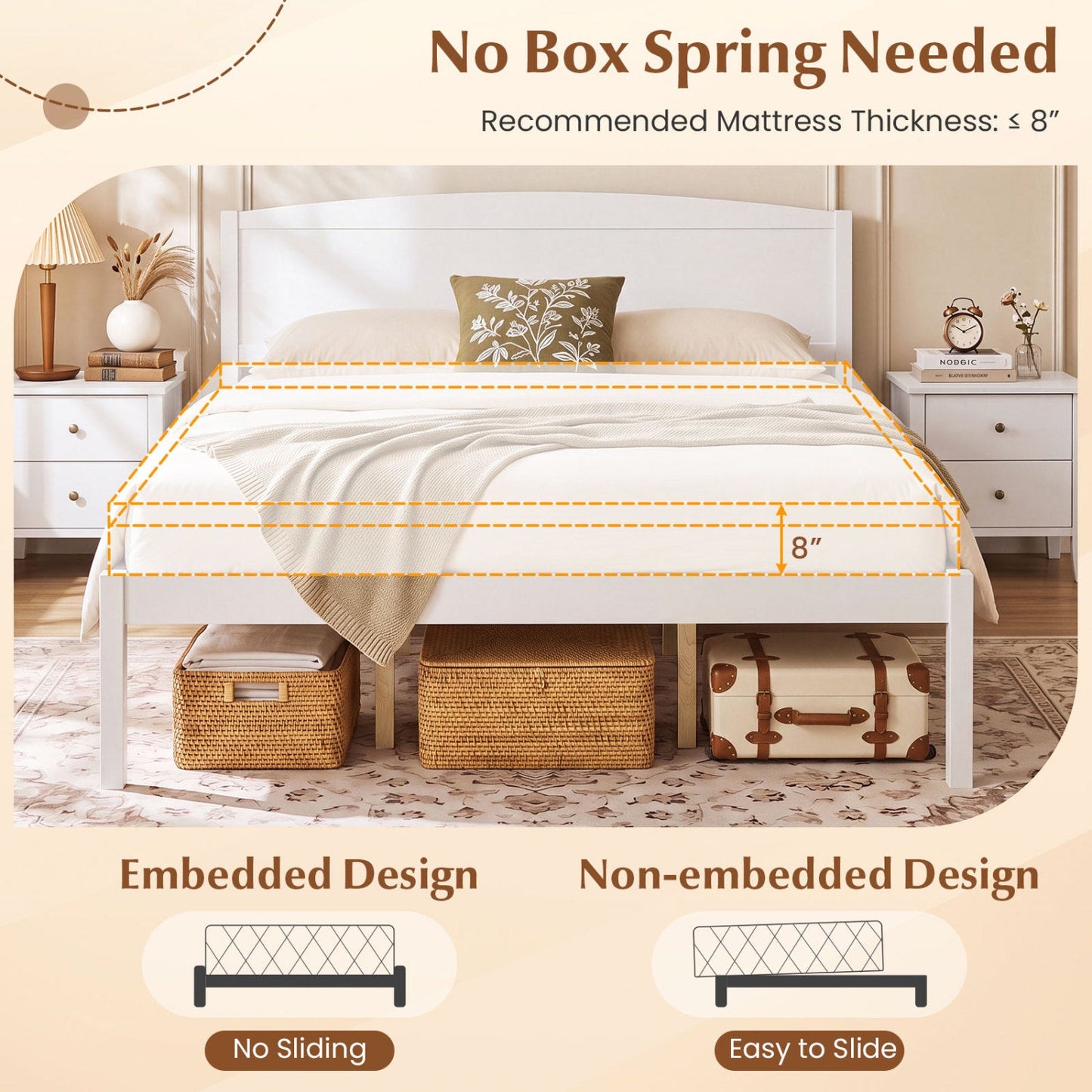 Queen platform bed frame with curved walnut headboard, DirectDeals on Tampa Home & Garden Store