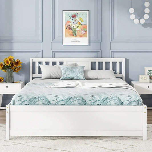 White wood platform bed with headboard and slats, queen size, DirectDeals on Tampa Home & Garden Store