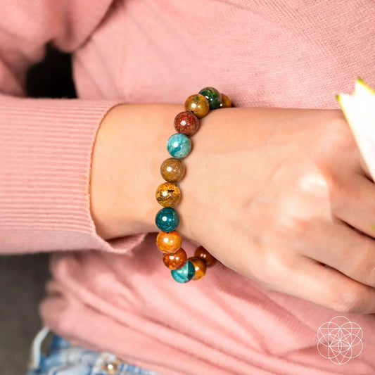 Quiet My Mind Ocean Jasper Bracelet, multicolor beads, Conscious Items on Tampa Home & Garden Store