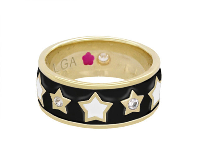 Star Light Ring band ring in black enamel with gold star outlines and crystal accents by Lauren G Adams on Tampa Home & Garden Store