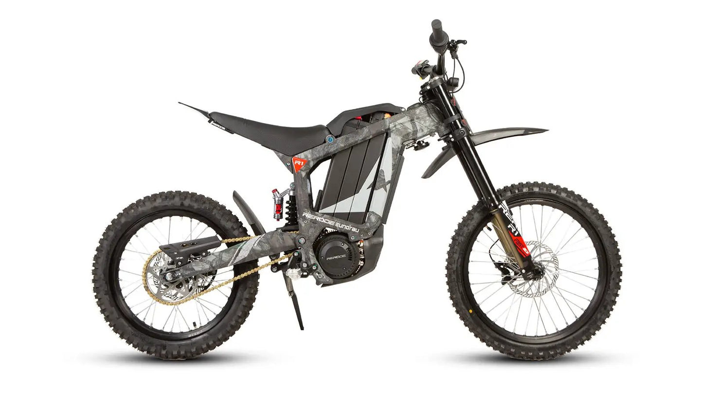 Eunorau R1 72V 4000W mid-motor electric dirt bike with camo frame and rugged knobby tires on Tampa Home & Garden Store
