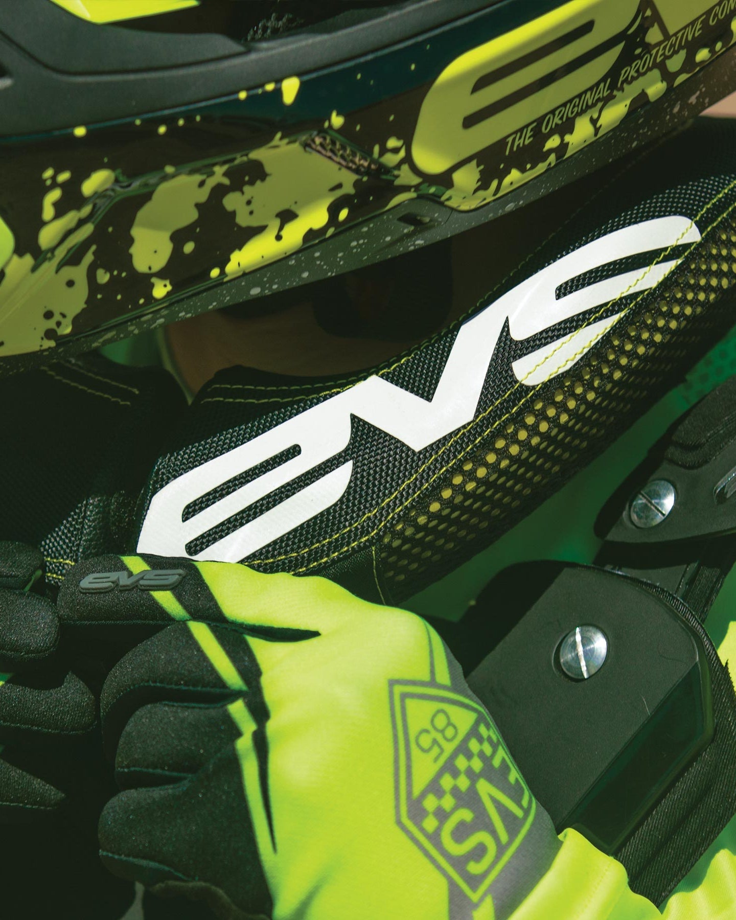 R2 Race Collar EVS Sports neck brace neon lime and black with carbon-texture strap on Tampa Home & Garden Store