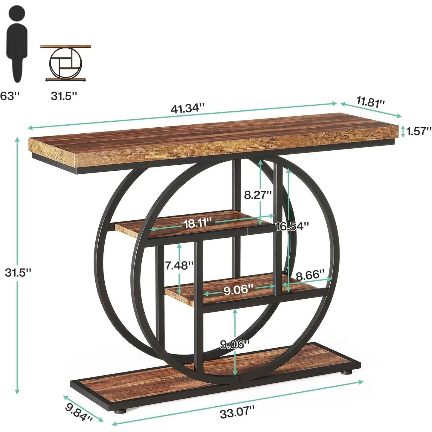 Modern Industrial 41-inch Long Narrow Entryway Foyer Console Table with Shelves - Tampa Home & Garden Store