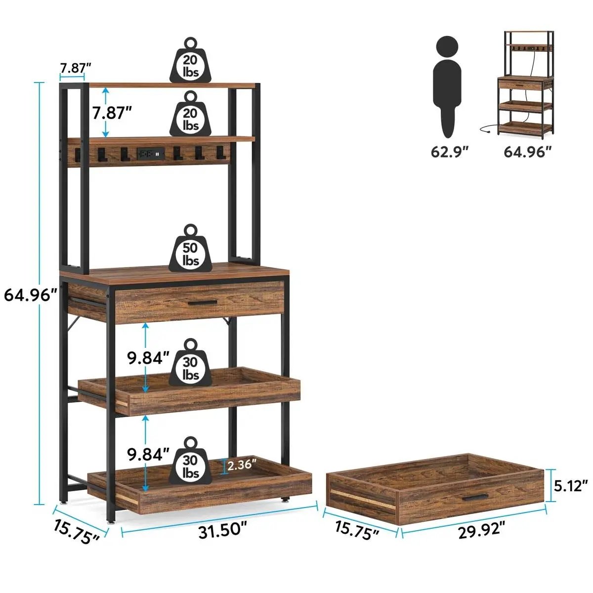 Modern Baker's Rack Shelving Unit with Pull-Out Shelves and Storage Drawer - Tampa Home & Garden Store