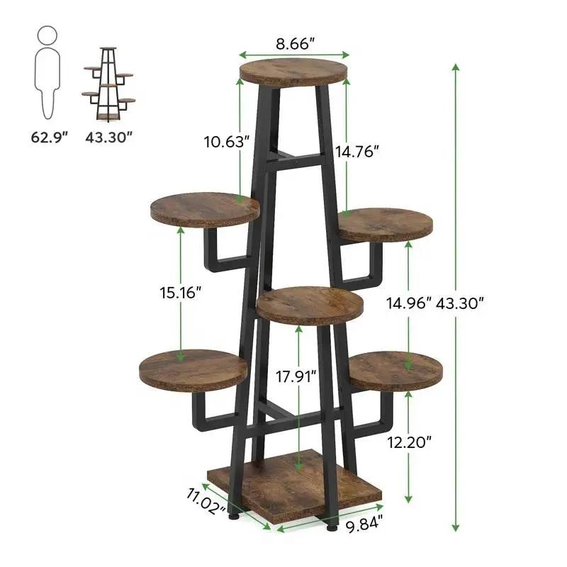 Modern Indoor Multi-Tier Plant Stand with Black Metal Frame and Wood Shelves - Tampa Home & Garden Store
