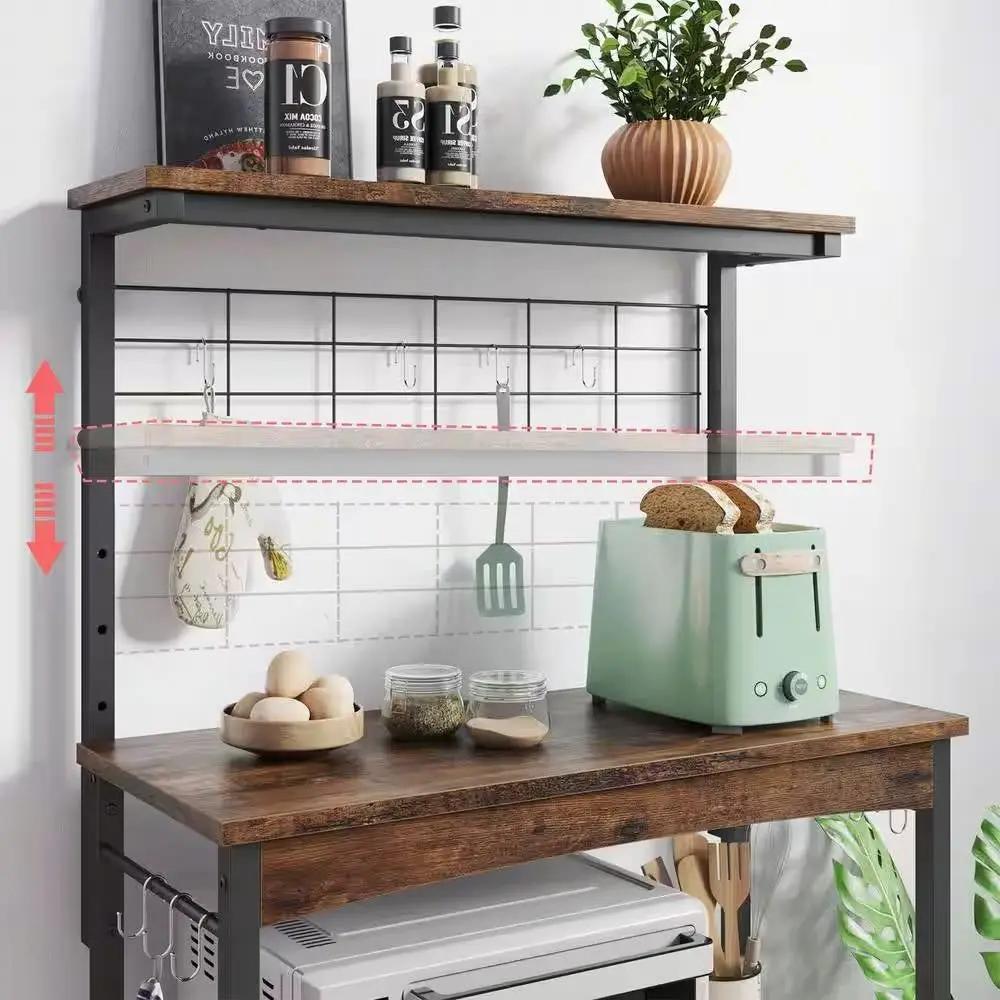 Industrial Kitchen Metal Wood Bakers Rack Microwave Cart with Storage Cabinet - Tampa Home & Garden Store
