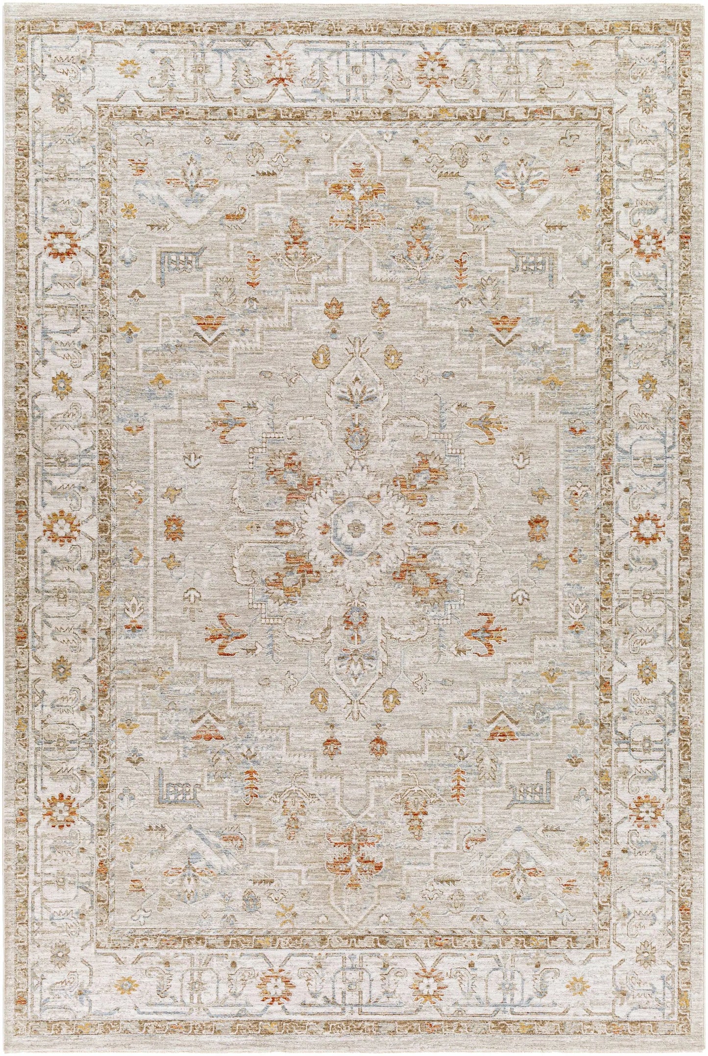Richelieu Thick Luxe Turkish Rug Denim by Boutique Rugs, ivory field with denim blue accents on Tampa Home & Garden Store