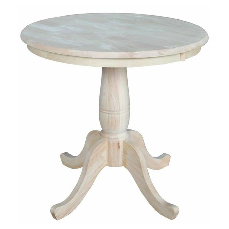 Mesa de comedor redonda de madera maciza sin acabar de 30 pulgadas con base de pedestal